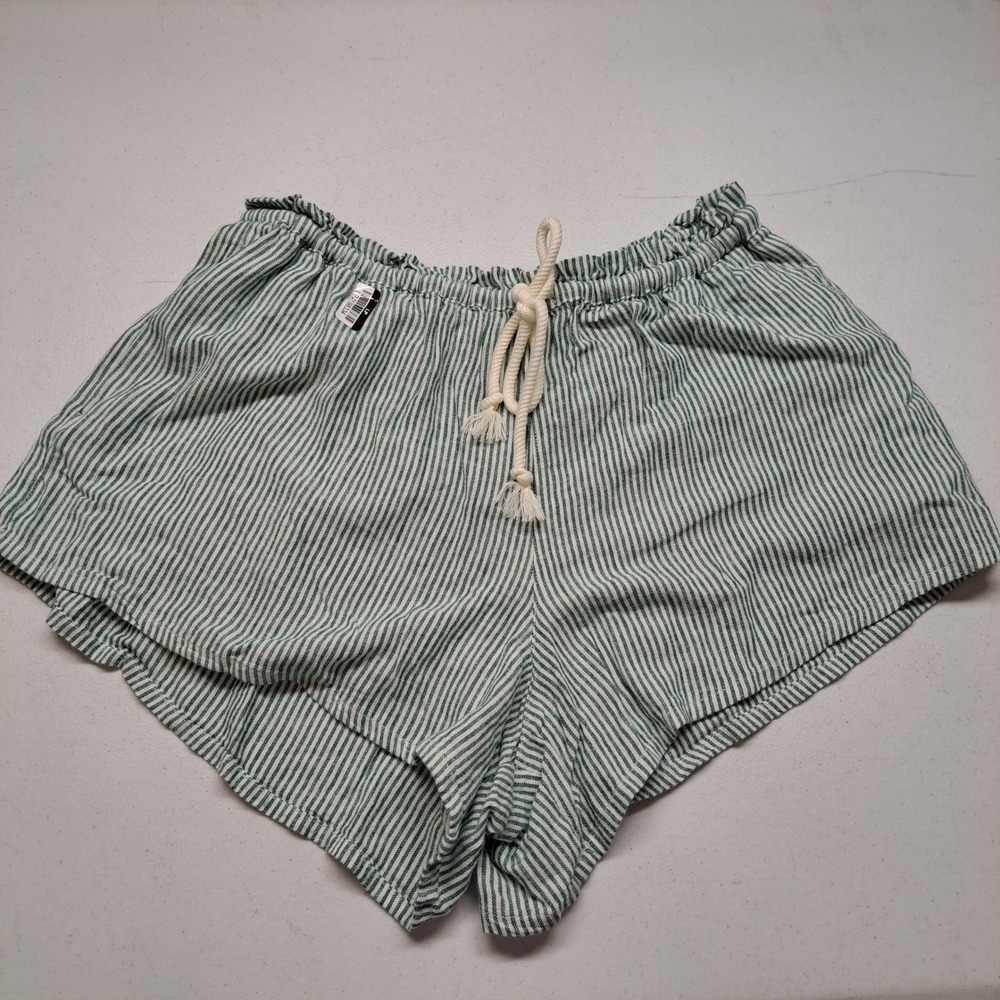 Universal Thread Womens Shorts Medium Green White Striped Linen Blend 2002-176